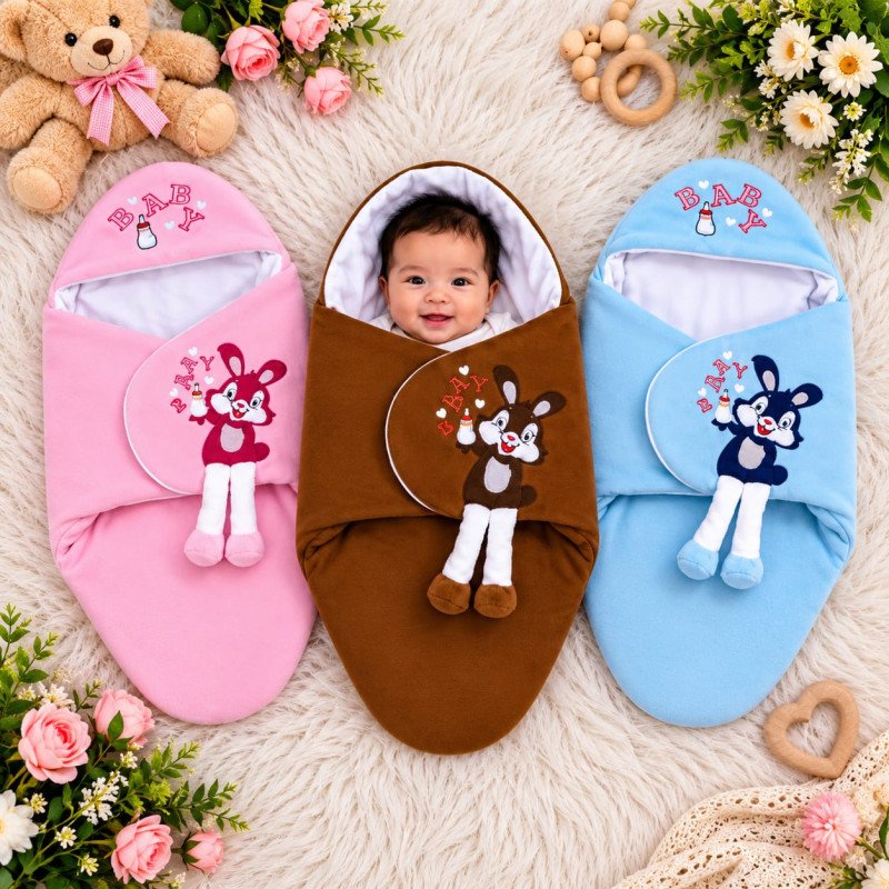 3 পিস অরিজিনাল চায়না Baby Blanket (Coffee+past+Pink)